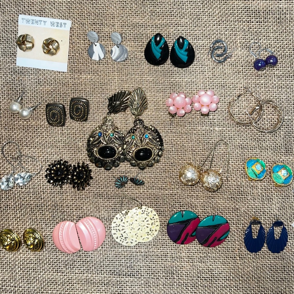 20 Pair Vtg to Modern Earring Lot Mixed Pierced Clip On Reseller Jewelry